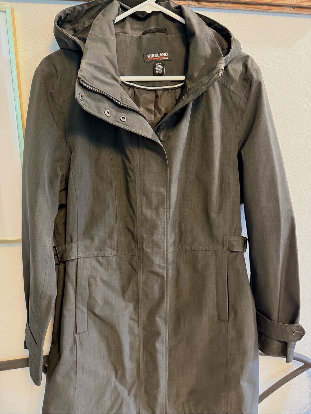 Kirkland Signature Women’s Large Black Hooded Trench Rain Coat Adjustable Waist